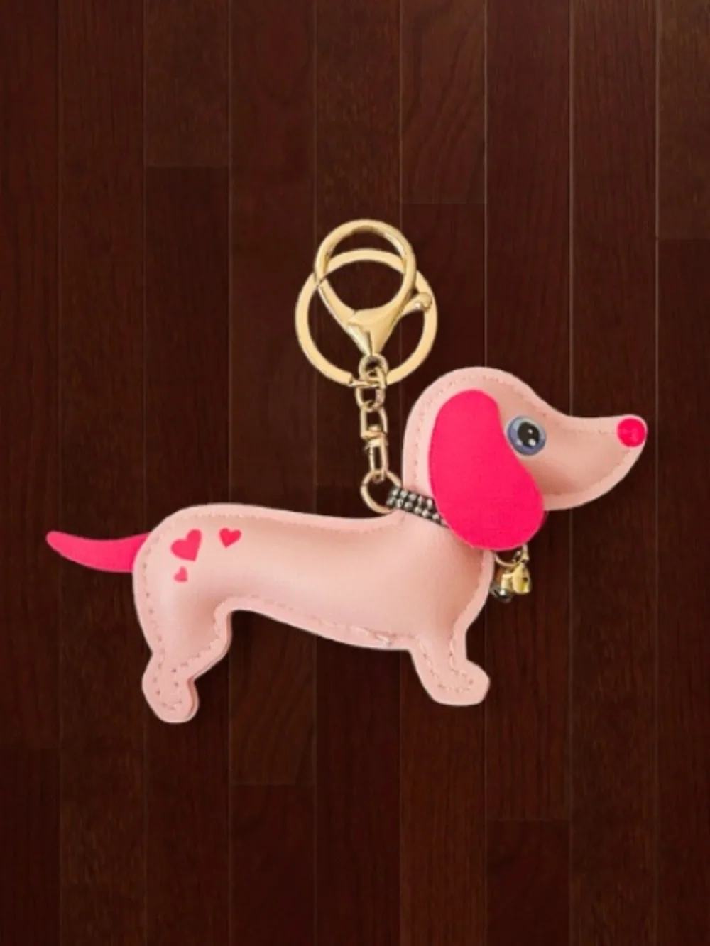 🆕💕🐶 Hot Pink Heart Spotted Dog With Bling Collar Keychain Charm NWT